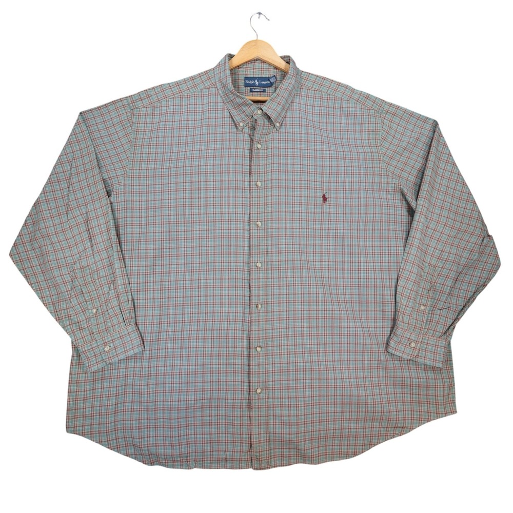 Ralph Lauren Button Down Shirt Mens 3XB Green Plaid Cotton Classic Fit Big Tall